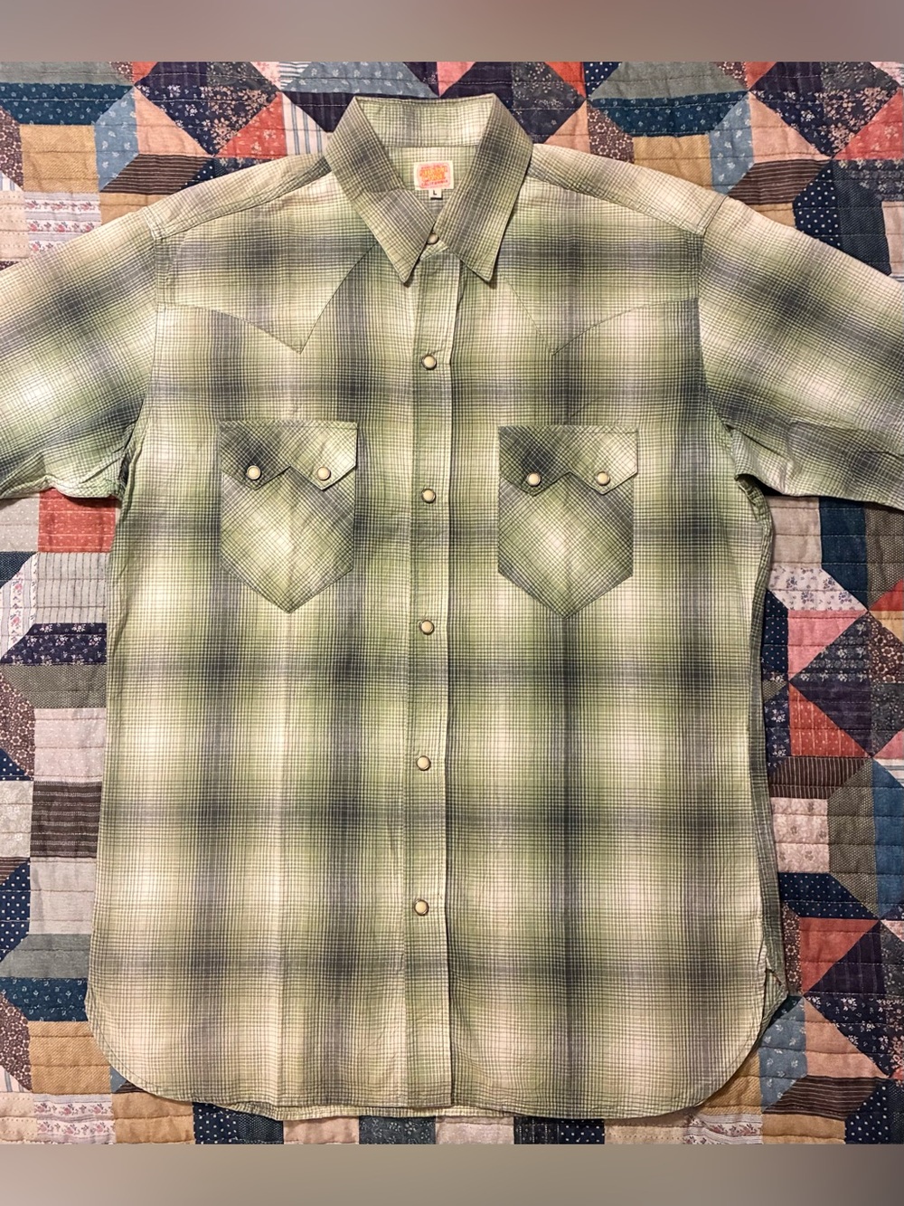 SUGAR CANE TOYO ENTERPRISE SHADOW PLAID WESTERN SHIRT- SIZE LARGE - Picture 4 of 11